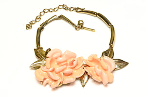 Oscar de la Renta Peach Color Resin Flower Crystal Collar Necklace
