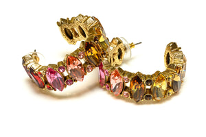 Oscar de la Renta Pink Red Crystal Ombre Hoop Earrings