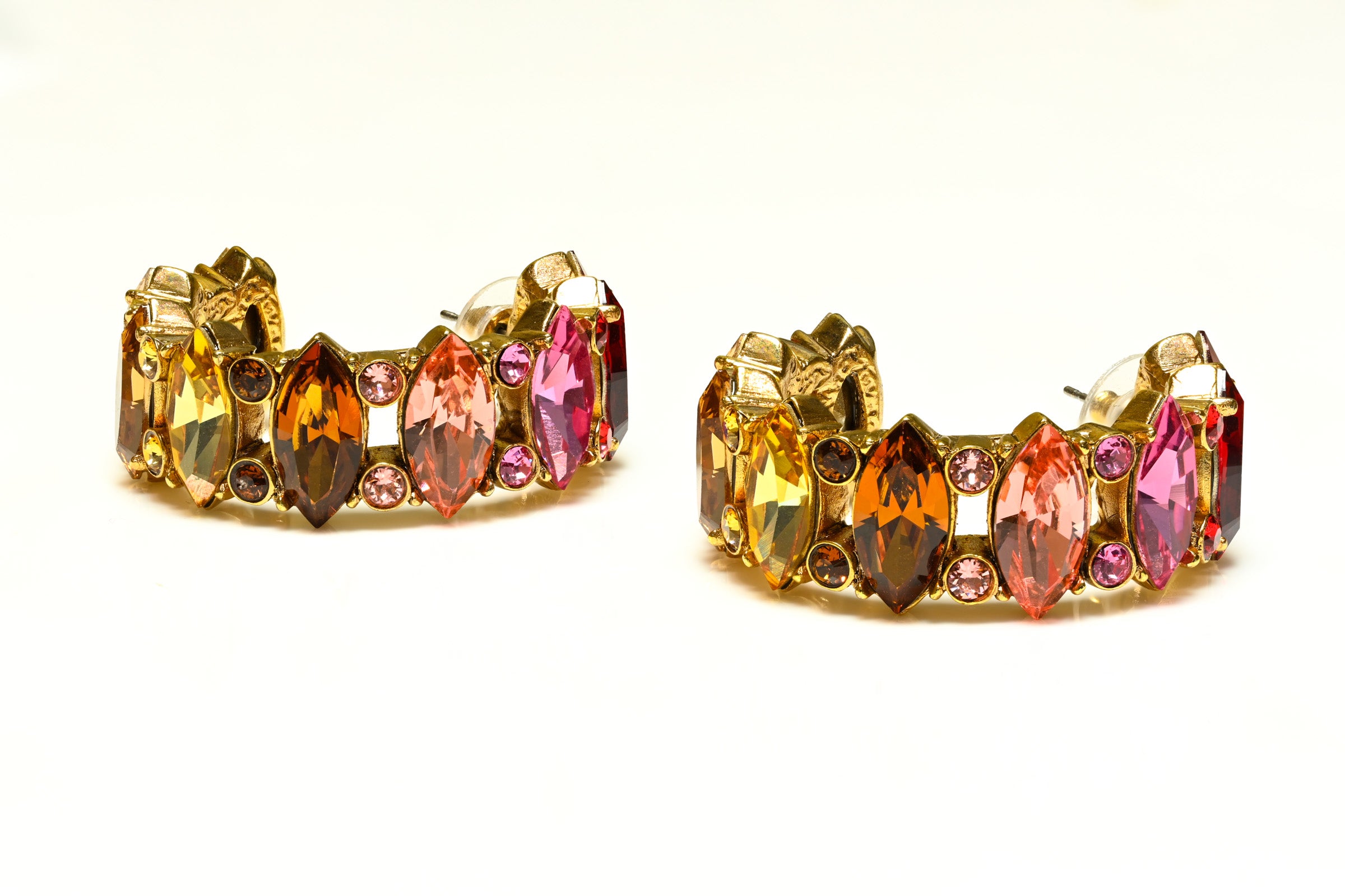Oscar de la Renta Pink Red Crystal Ombre Hoop Earrings 2