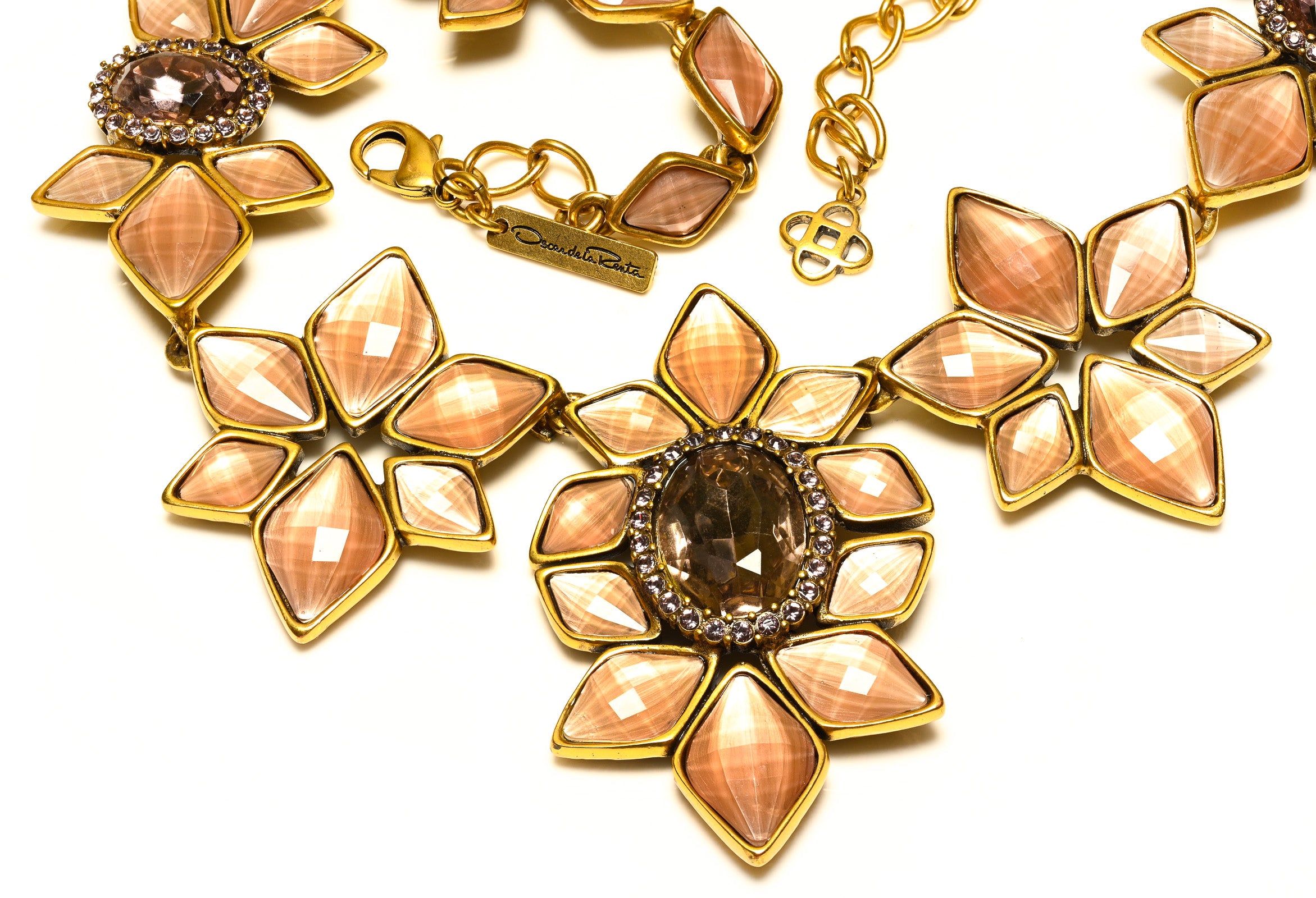 Oscar de la Renta Pink Crystal Flower Collar Necklace