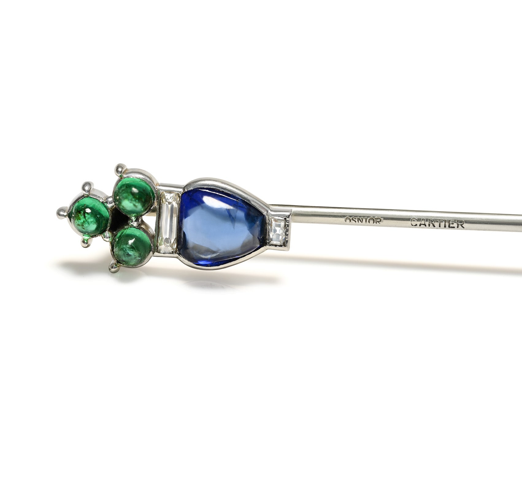 Osnior Rare Cartier Tutti Frutti Emerald Sapphire Diamond Stick Pin Paltinum