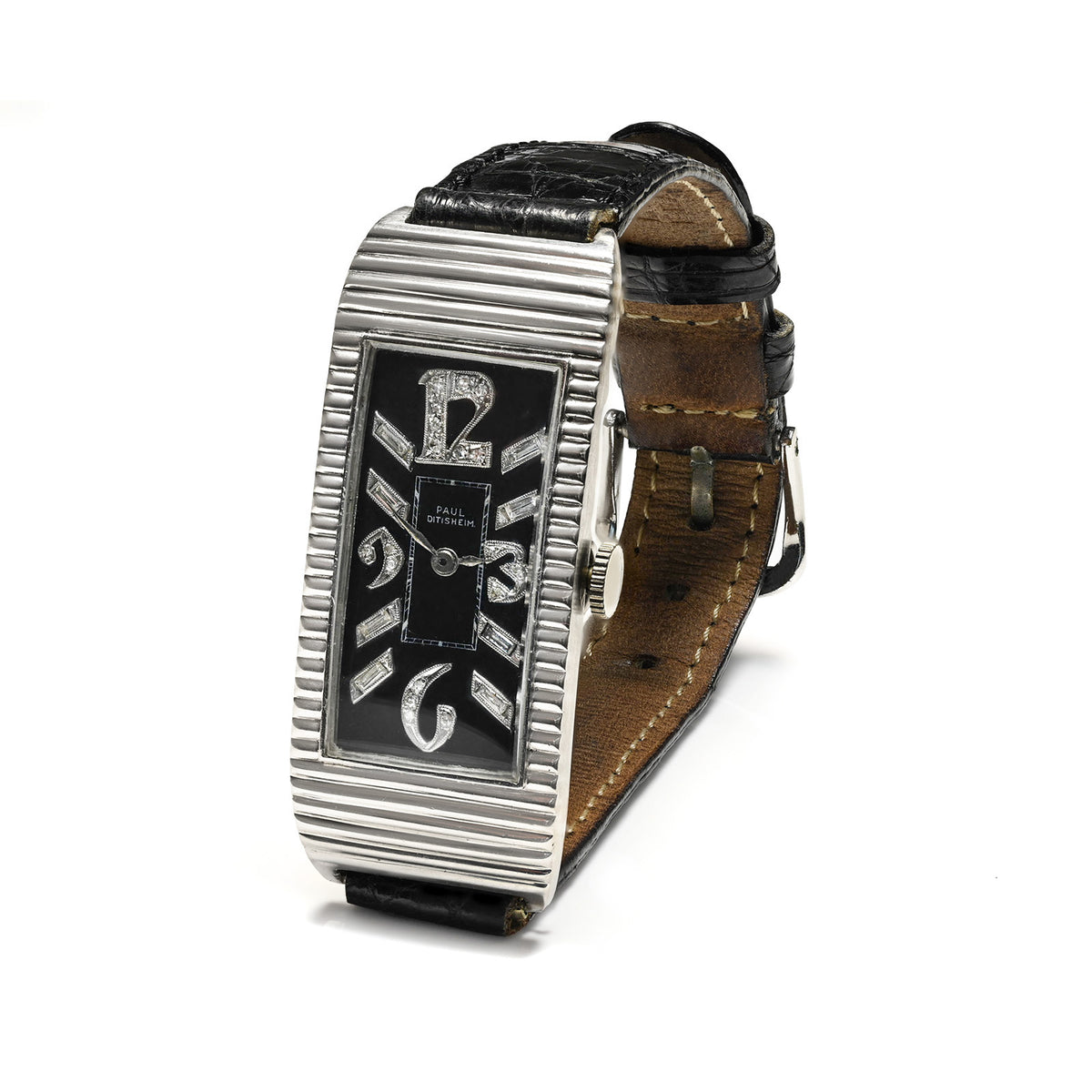Paul Ditisheim Platinum Diamond Dial Rectangular Watch Art Deco 