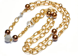 Pearl Diamond 18K Yellow Gold Link Sautoir Necklace