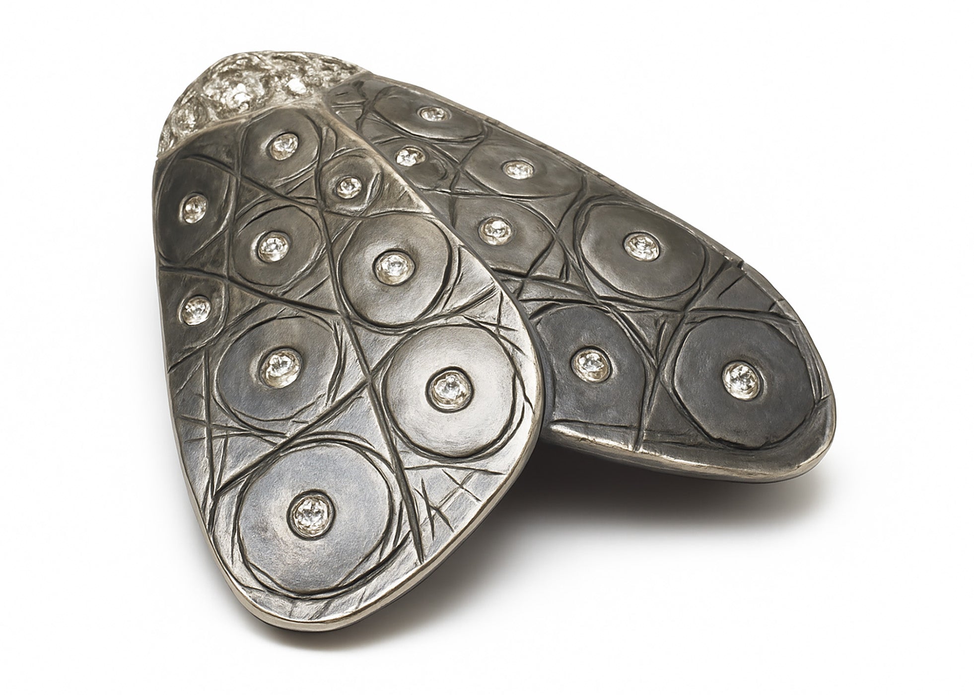 Pedro Boregaard Platinum Sterling Silver Diamond Moth Brooch