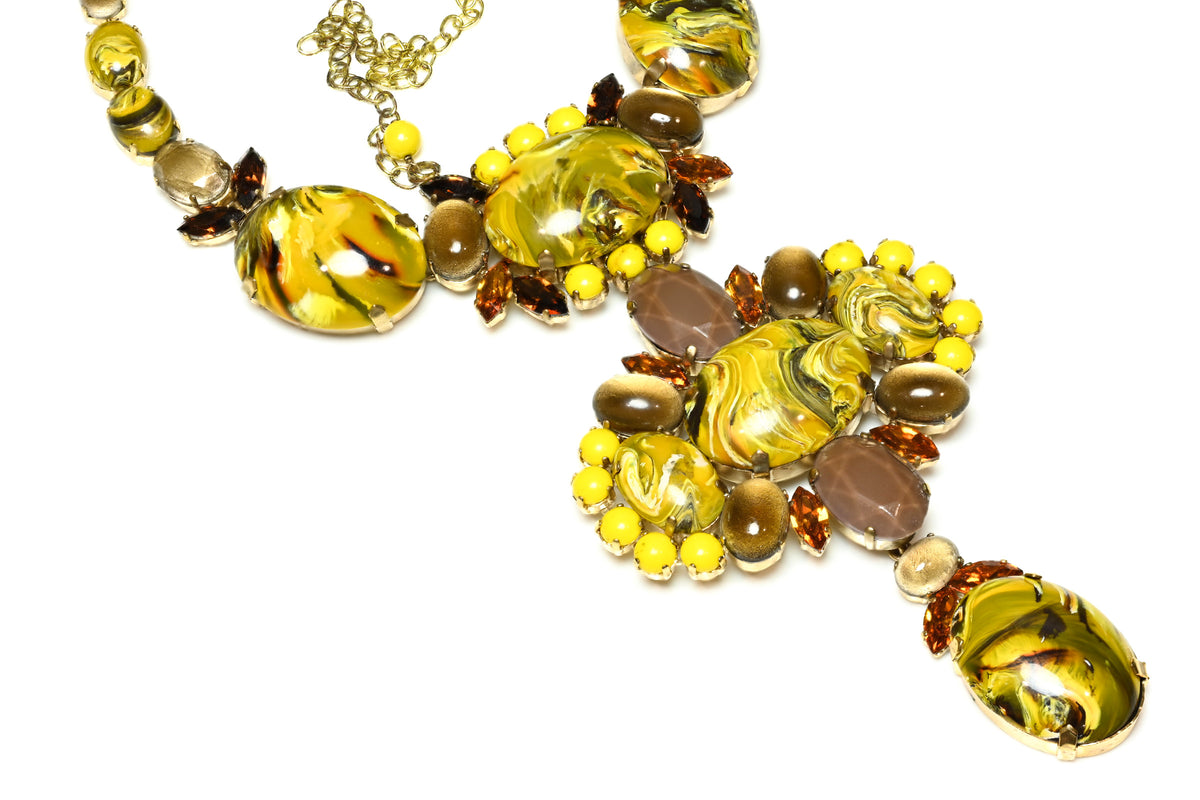 Philippe Ferrandis Yellow Brown Resin Crystal Interchangeable Necklace 1