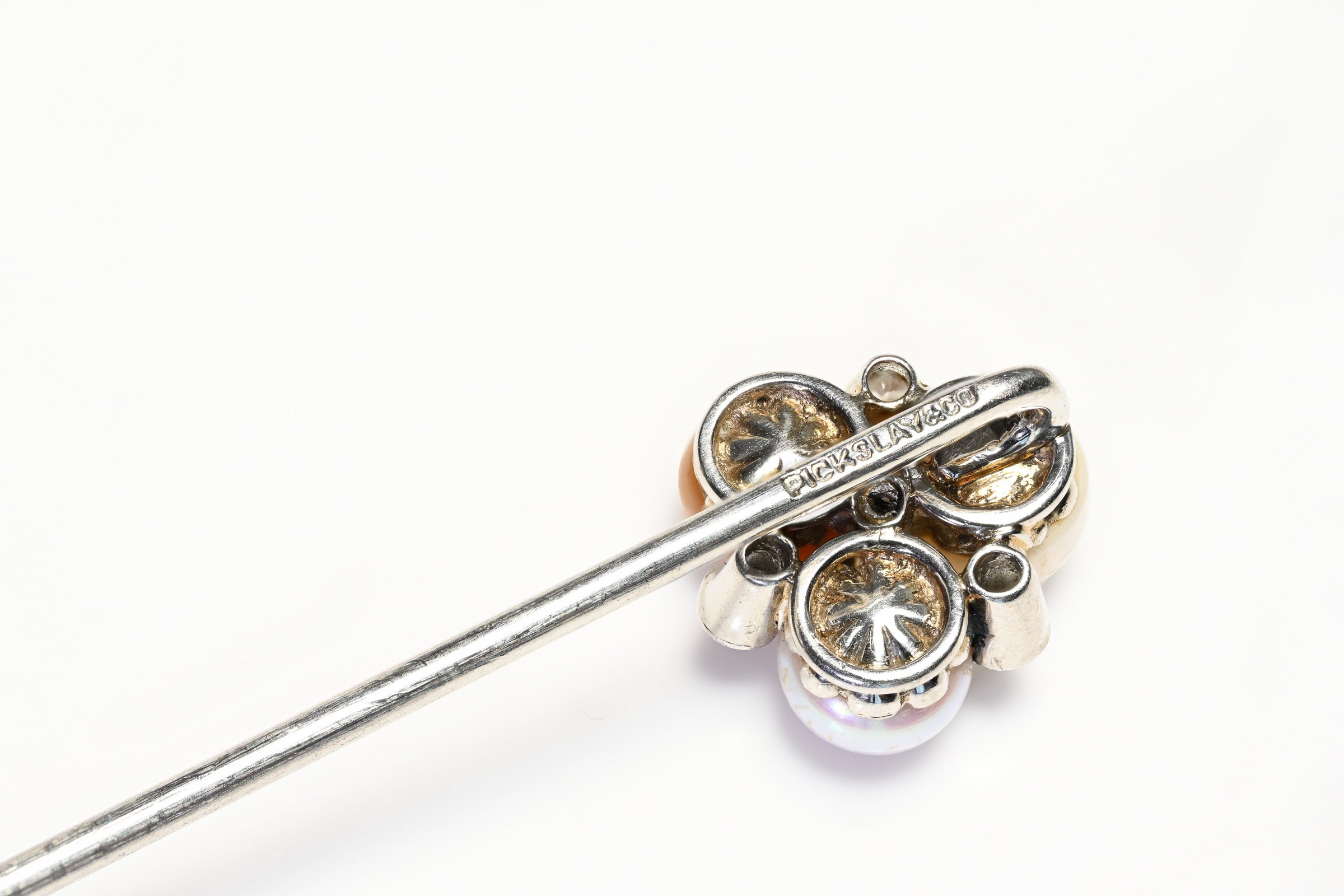 Pickslay & Co. Platinum Fancy Color Natural Pearl and Diamond Stick Pin