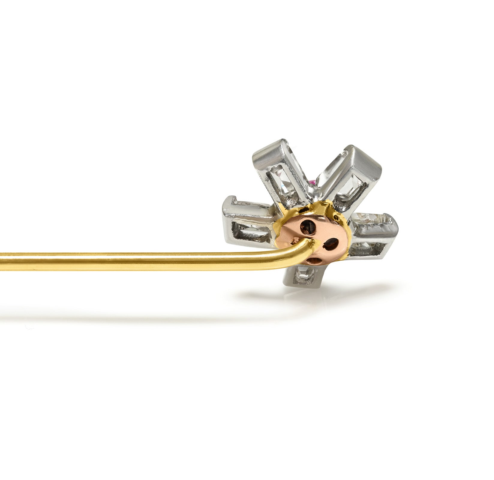 Pink Sapphire Diamond Starburst Stick Pin in Platinum and Gold