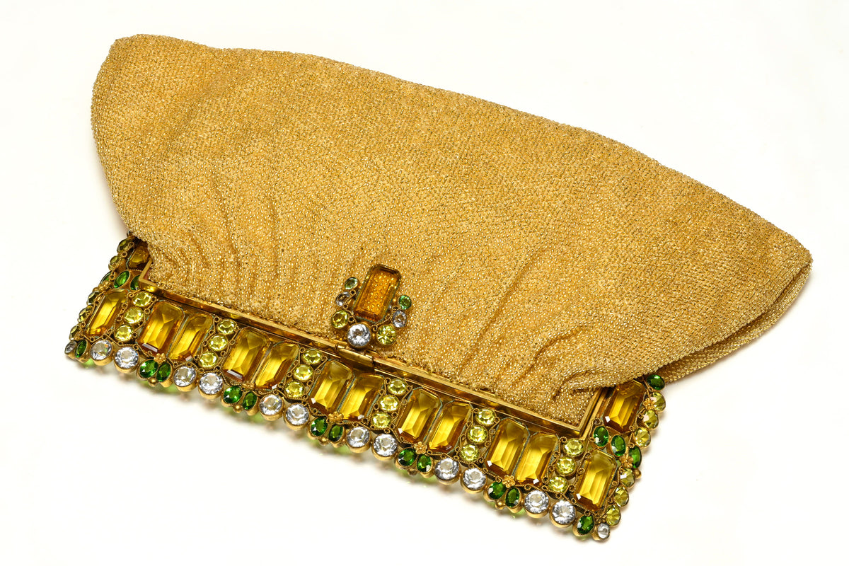 Rare 1930's Josef Gold Beads Hobe Crystal Frame Clutch Bag