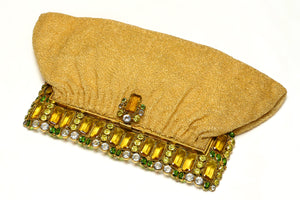 Rare 1930's Josef Gold Beads Hobe Crystal Frame Clutch Bag