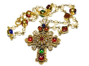 Rare 1990's Chanel Paris Maison Gripoix Glass Pearls Cross Necklace