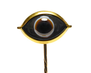 Rare Ancient Roman Agate Eye in Its Original Gold Mount Stick Pin
