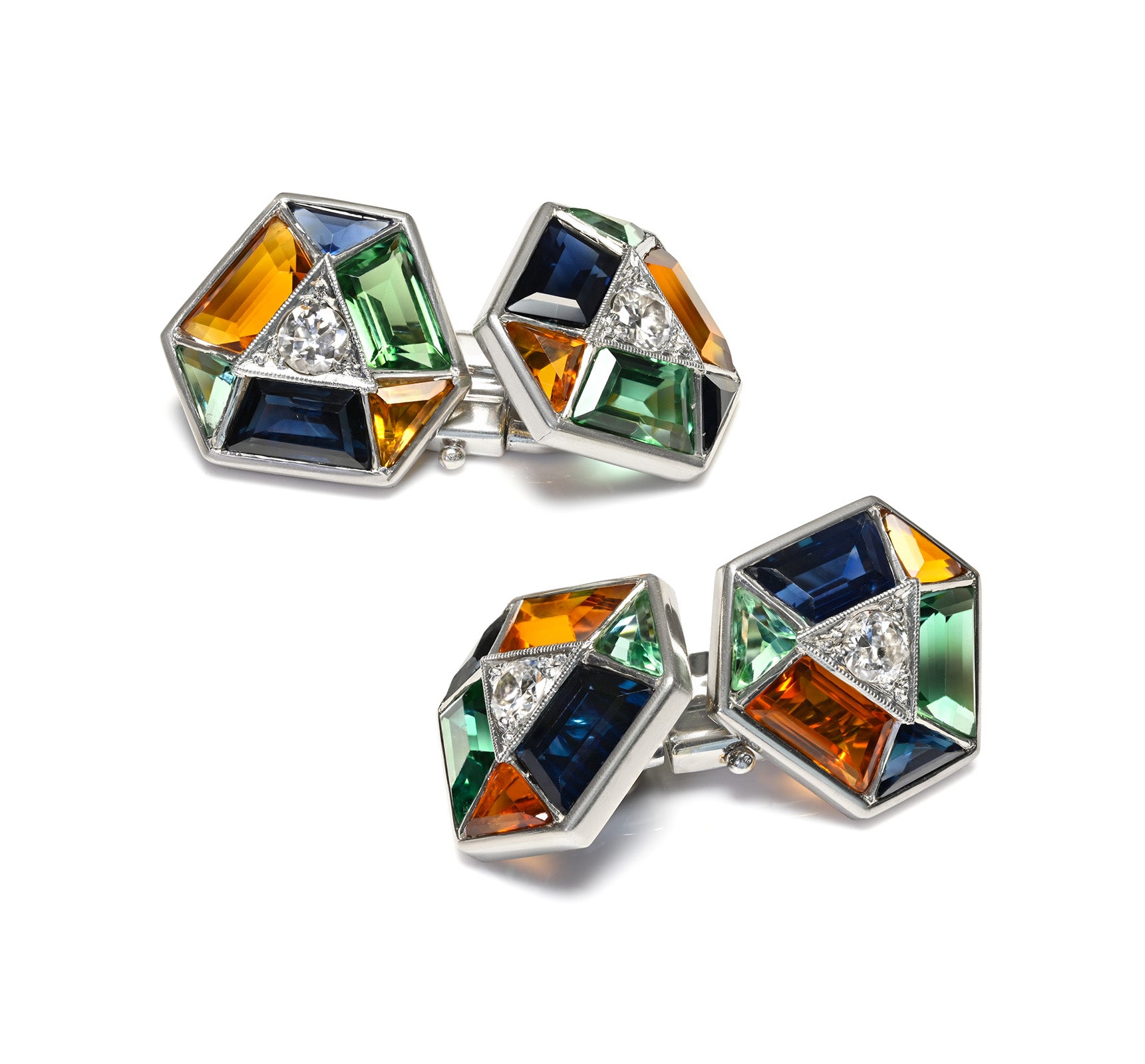 Rare Art Deco Diamond Sapphire Cufflinks