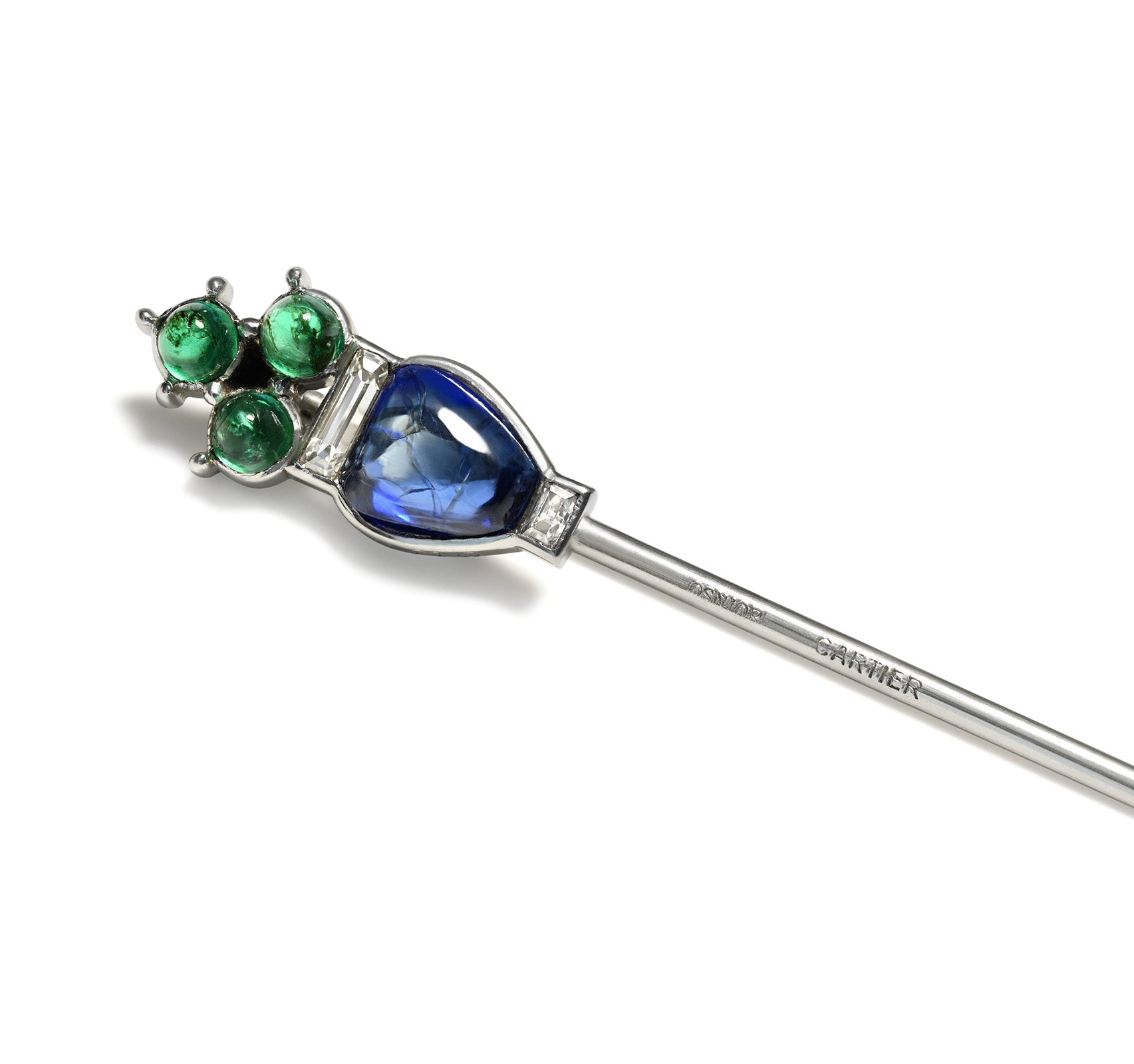 Platinum Rare Cartier Tutti Frutti Emerald Sapphire Diamond Stick Pin Osnior
