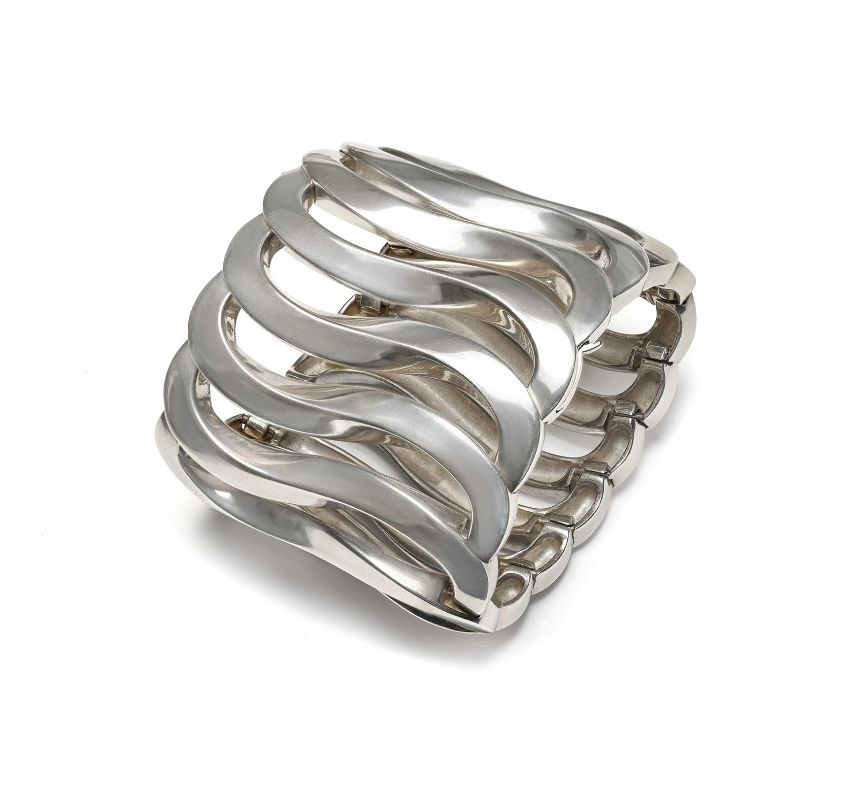 Rare Hermès Sculptural Wide Cuff Bracelet in Sterling Silver