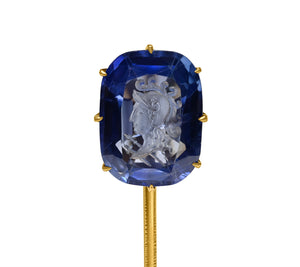 Rare Natural Unheated Kashmir Sapphire Intaglio Stick Pin, 5.20 Carats, AGL