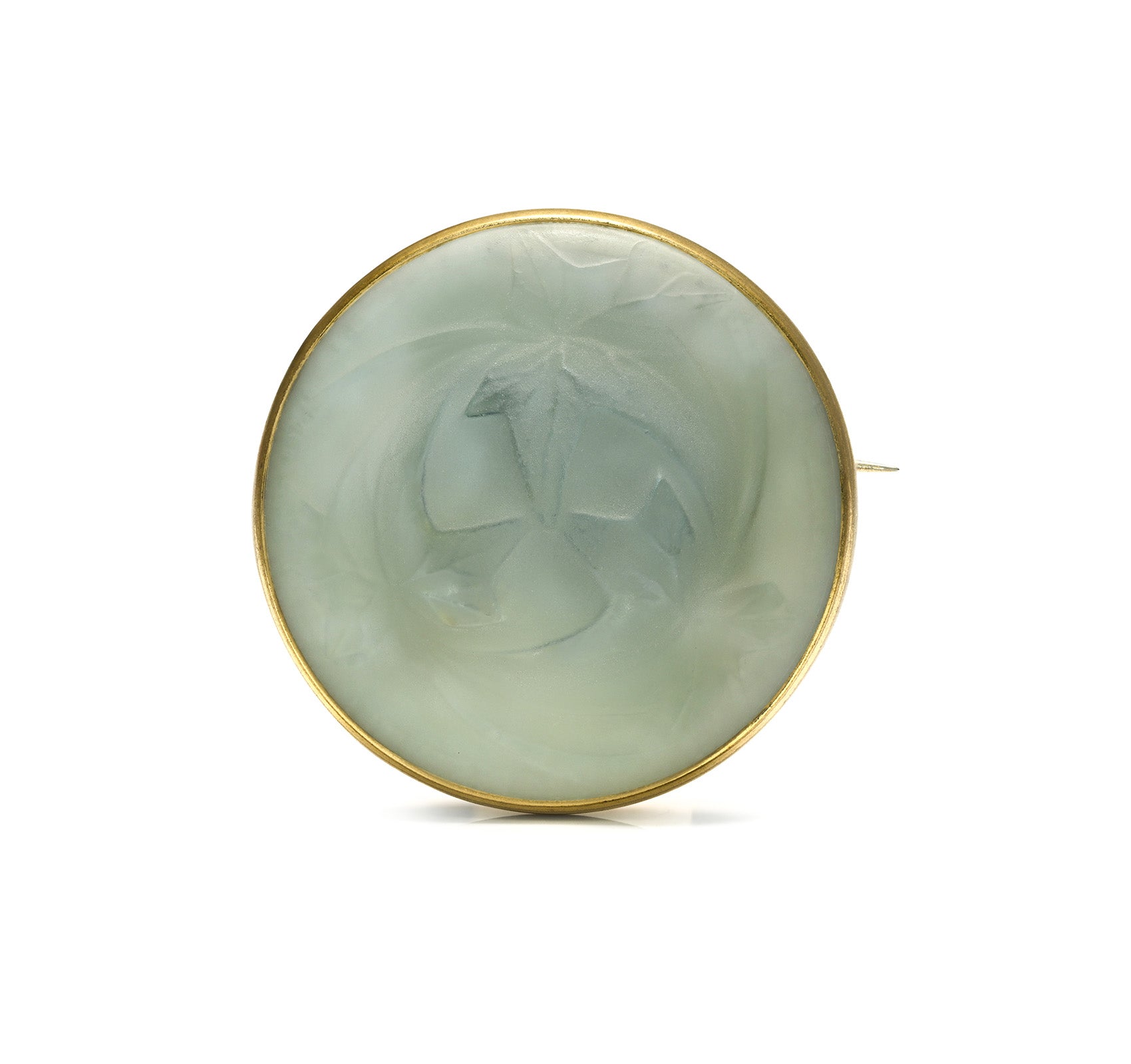 René Lalique Feuilles de Lierre Glass and Brass Brooch