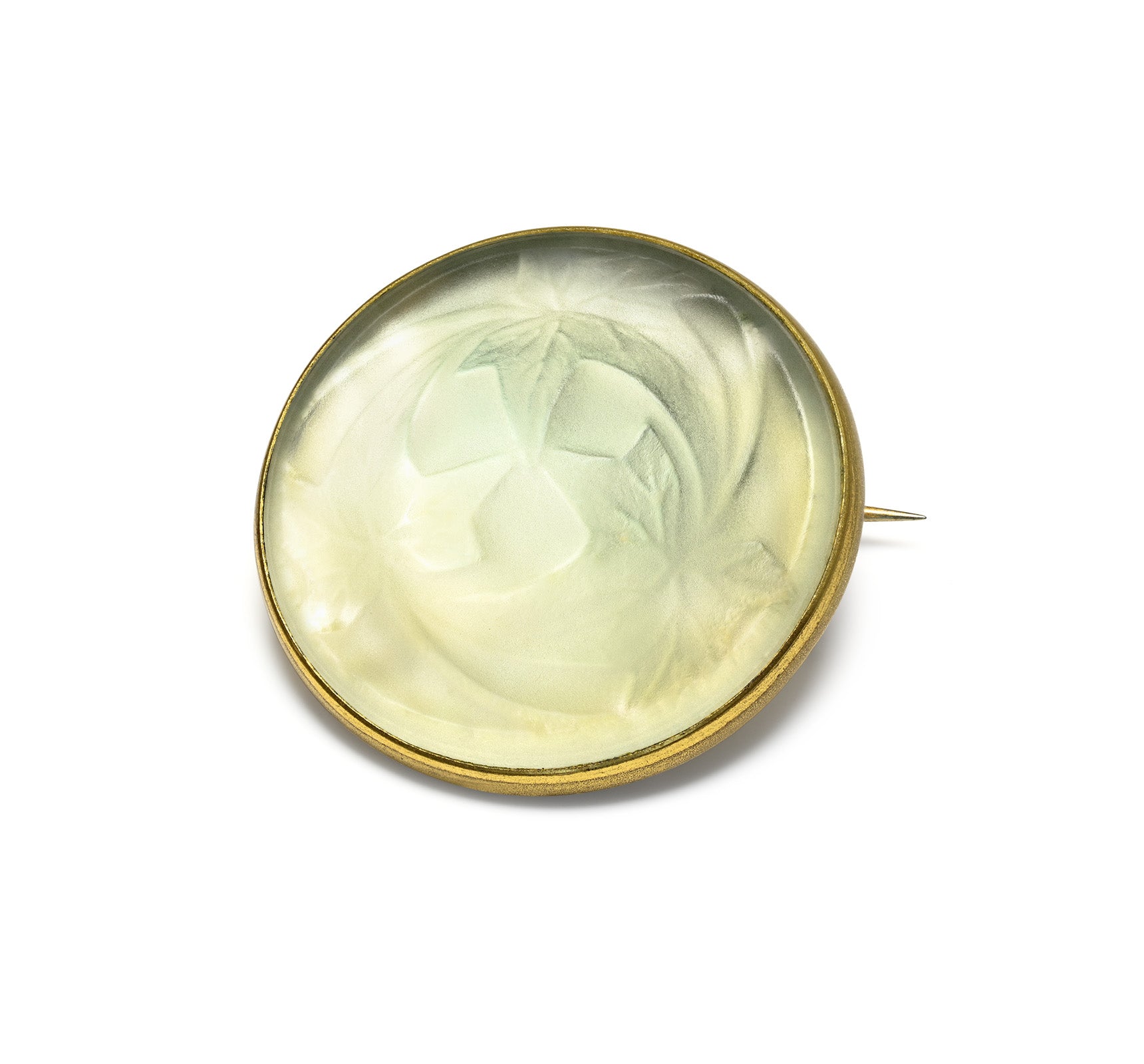René Lalique “Feuilles de Lierre” Green Glass and Brass Brooch