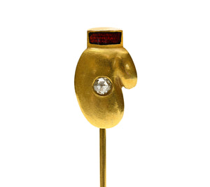 Robert Stoll 14K Gold Diamond Enamel Boxing Glove Stick Pin