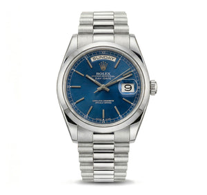 Rolex Day-Date President 118206 Platinum Blue Dial 36mm Watch