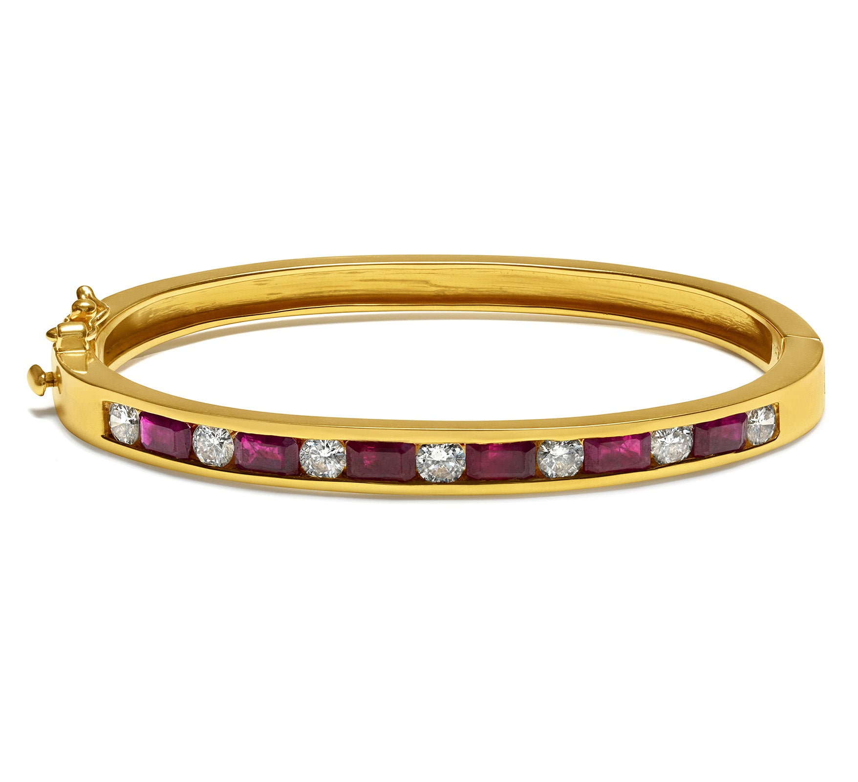 Natural Ruby and Diamond 18K Yellow Gold Bangle Bracelet