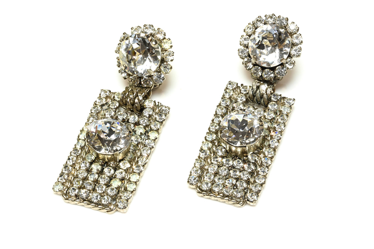 Runway 1980's Yves Saint Laurent Paris Headlight Crystal Drop Earrings
