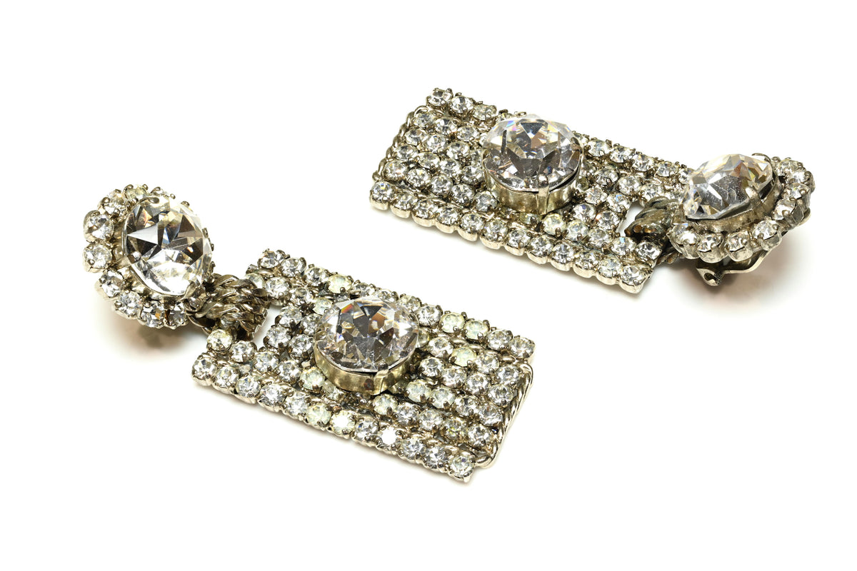 Runway 1980's Yves Saint Laurent Paris Headlight Crystal Drop Earrings 1