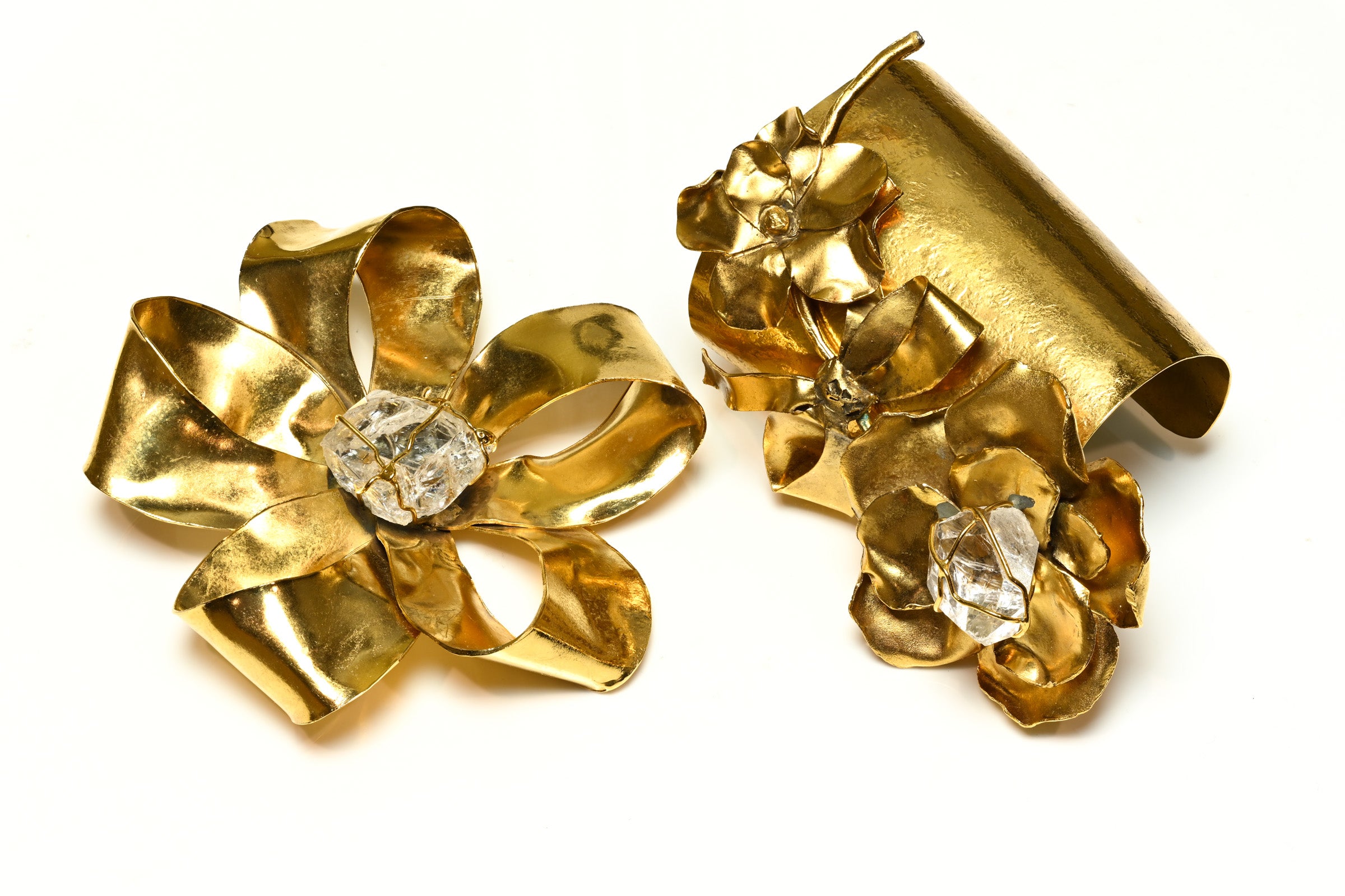 Runway Yves Saint Laurent Paris Goossens Rock Crystal Cuff Brooch Set