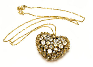 Schreiner NY 1950's Crystal Puffy Heart Pendant Necklace