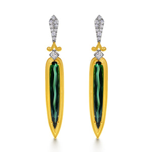 Spark Creations 18K Gold Green Tourmaline and Diamond Dangle Earrings