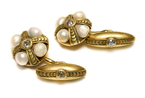 Spaulding & Co. Antique Natural Pearl Diamond 18K Gold Cufflinks