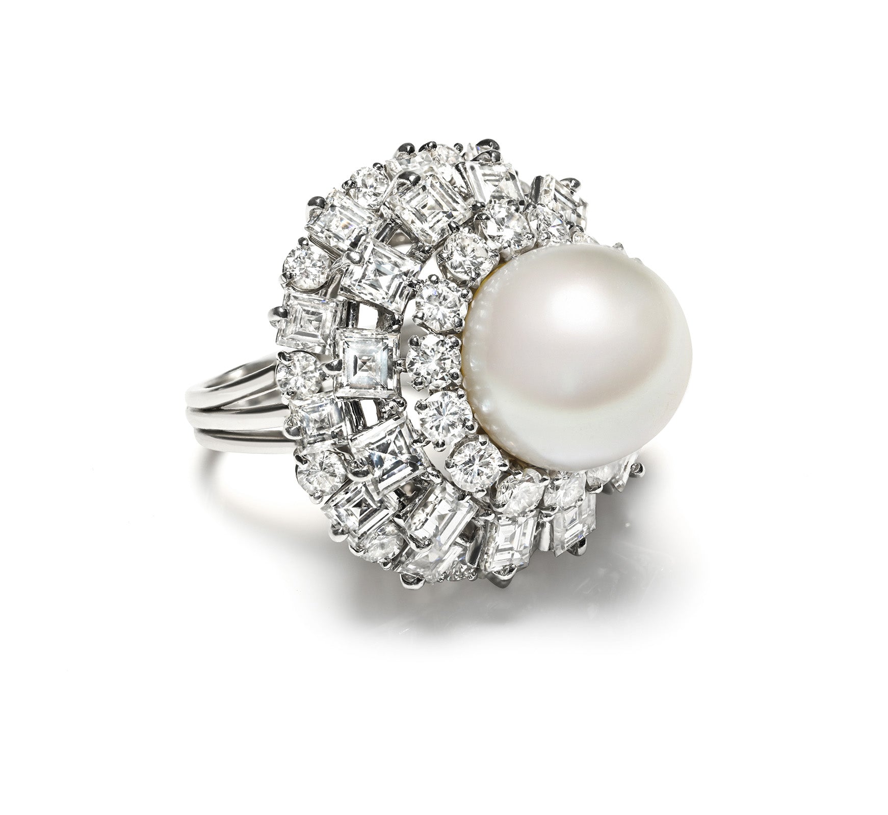 Diamond Pearl Platinum Ring 