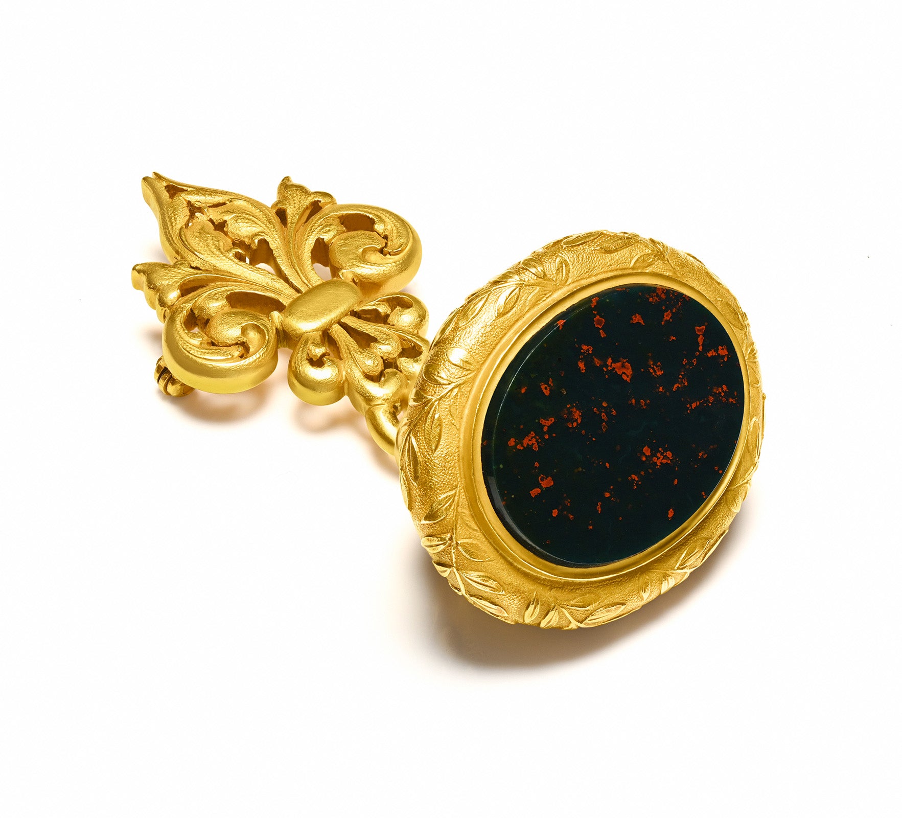 Antique Tiffany & Co. Bloodstone 18K Gold Fob Brooch