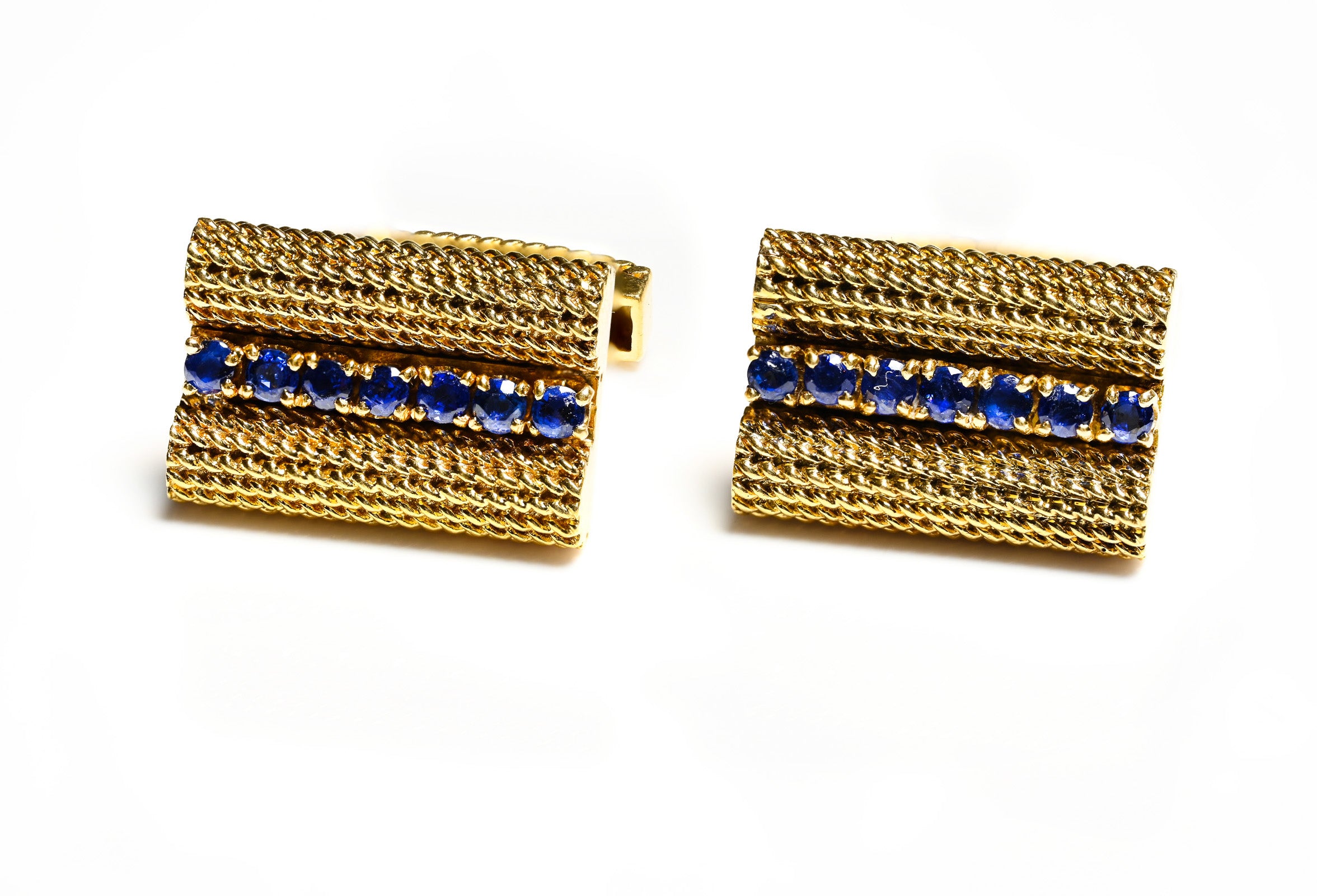 Tiffany  Co. 18K Gold Cufflinks Rope Sapphire