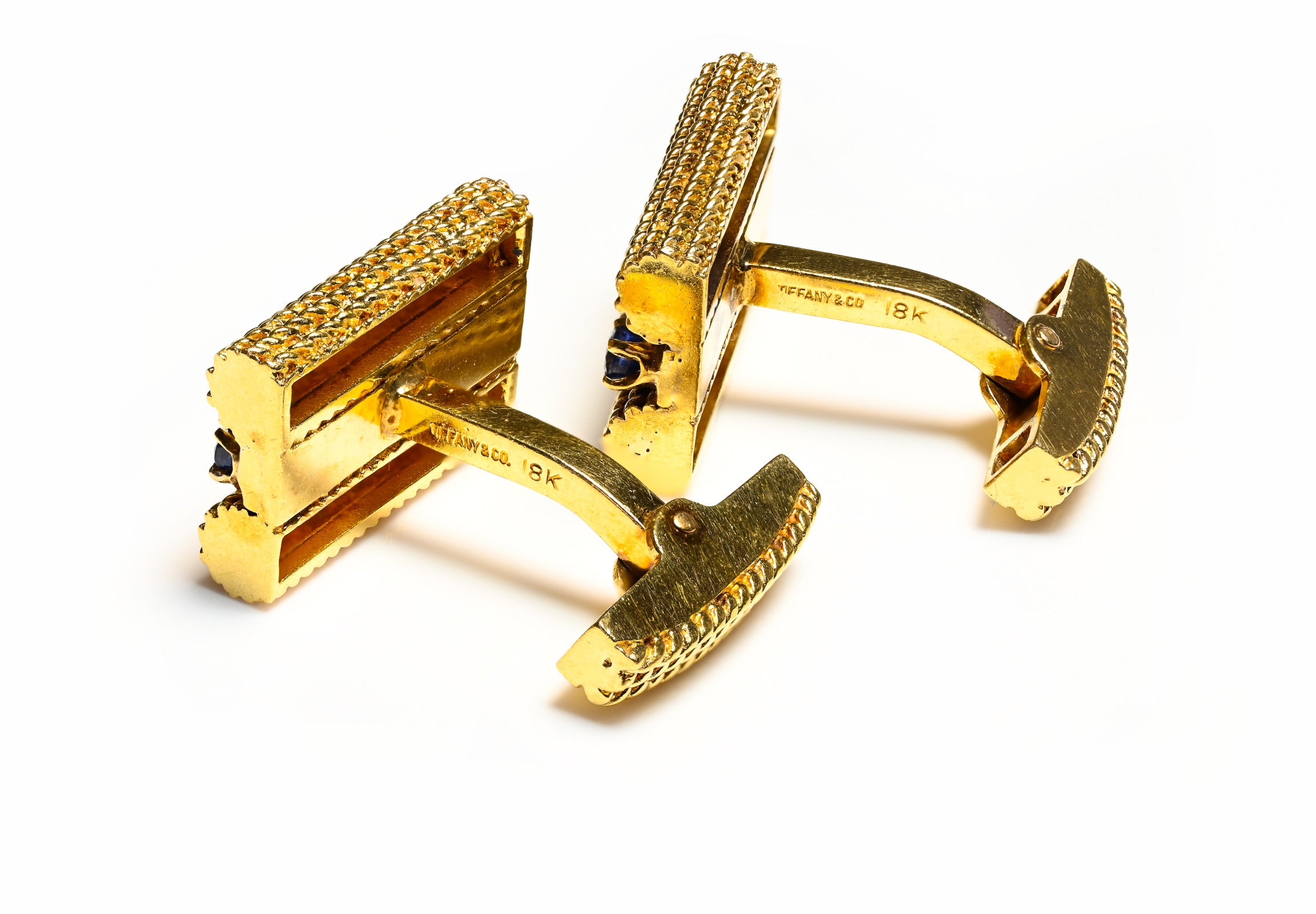 Tiffany & Co. 18K Gold Cufflinks with Sapphire  Rope Design