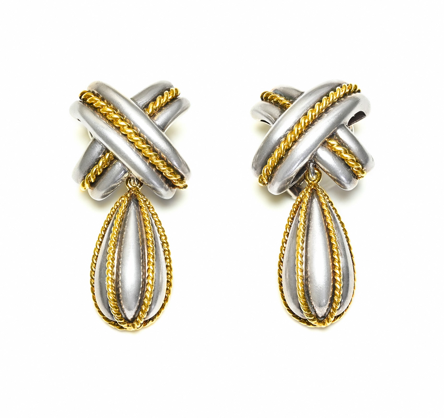 Tiffany  Co. Signature X Drop Earrings in Silver 18K Gold