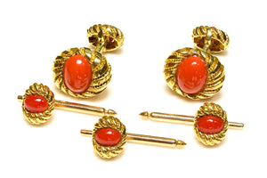 Tiffany & Co. Schlumberger Coral 18K Gold Dress Set with Cufflinks and 3 Studs