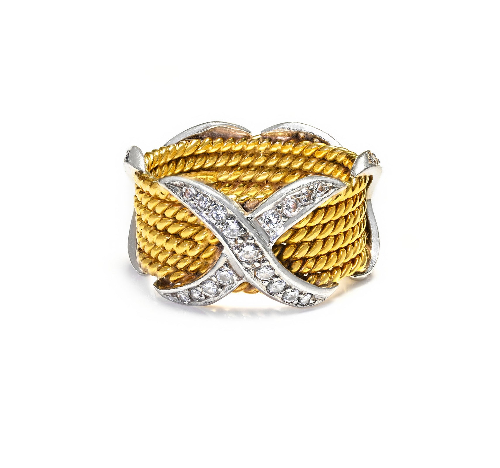 Tiffany Co Diamond 18K Gold 6 Rows X Band Ring