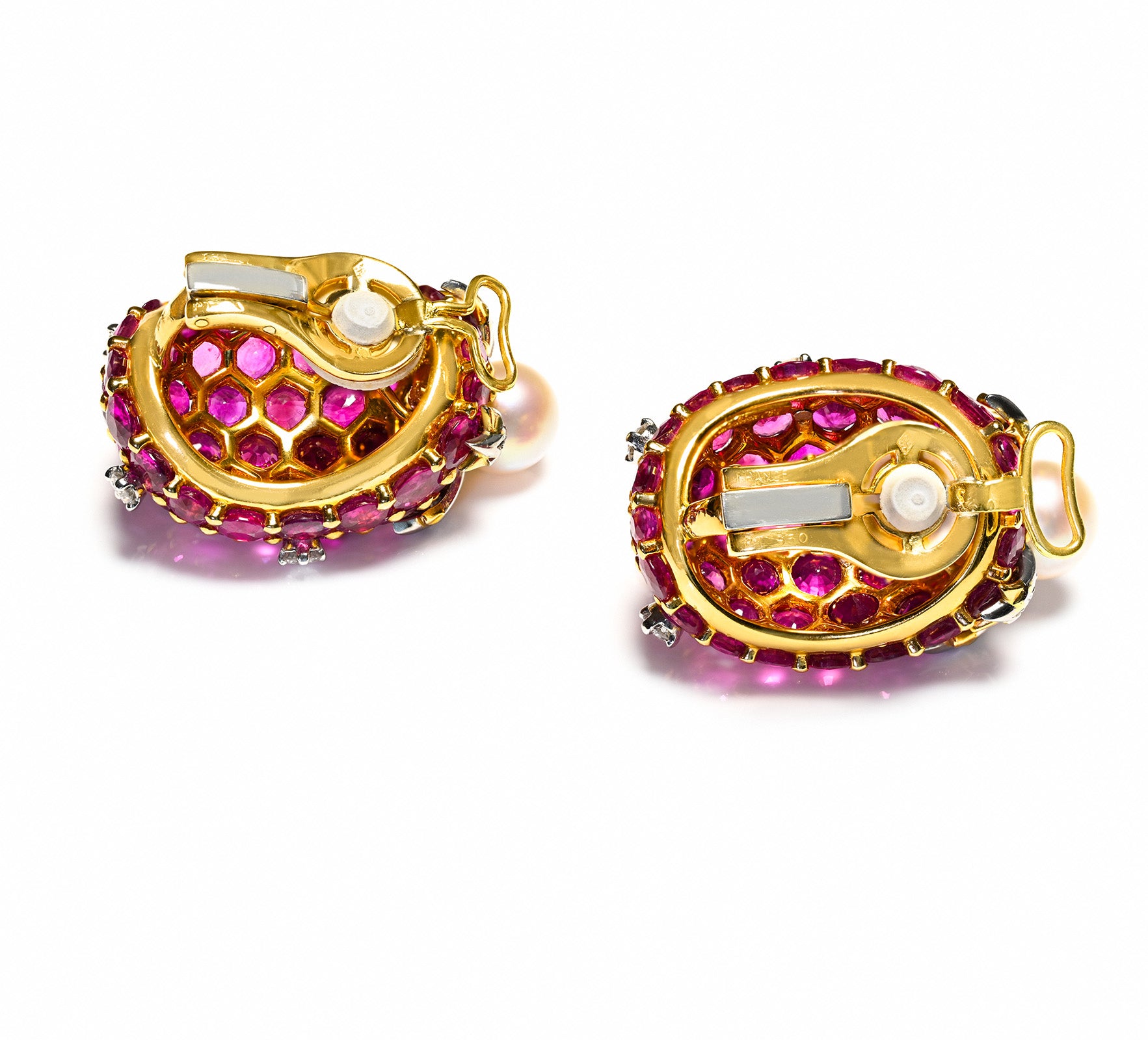 Tiffany Co. Schlumberger 18K Gold Ruby Pearl Diamond Earrings