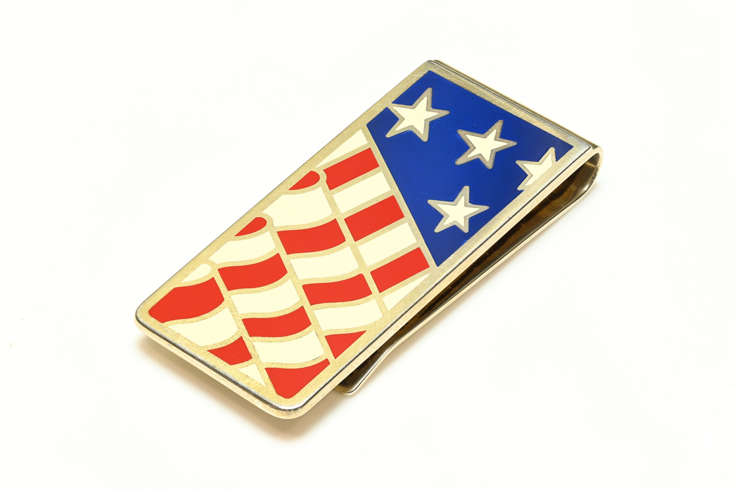 Tiffany & Co Sterling Silver American Flag Money Clip Red White Blue Enamel