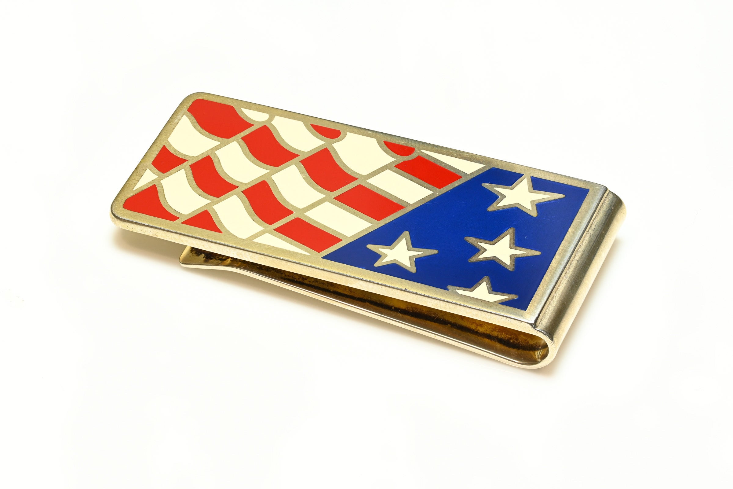 Tiffany Co Silver American Flag Money Clip Red White Blue Enamel