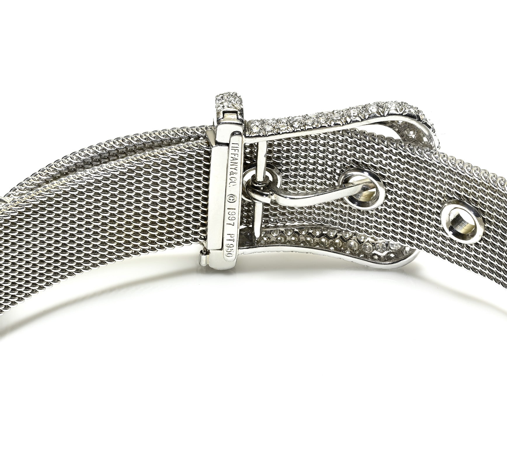 Tiffany & Co. Platinum Diamond Buckle Mesh Bracelet 