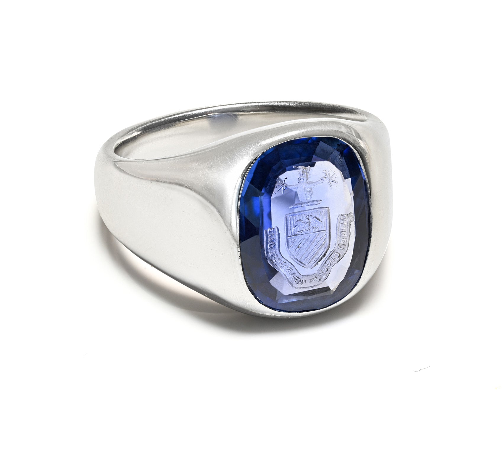 Tiffany Co GIA No Heat Ceylon Sapphire Crest Intaglio Men’s Ring 