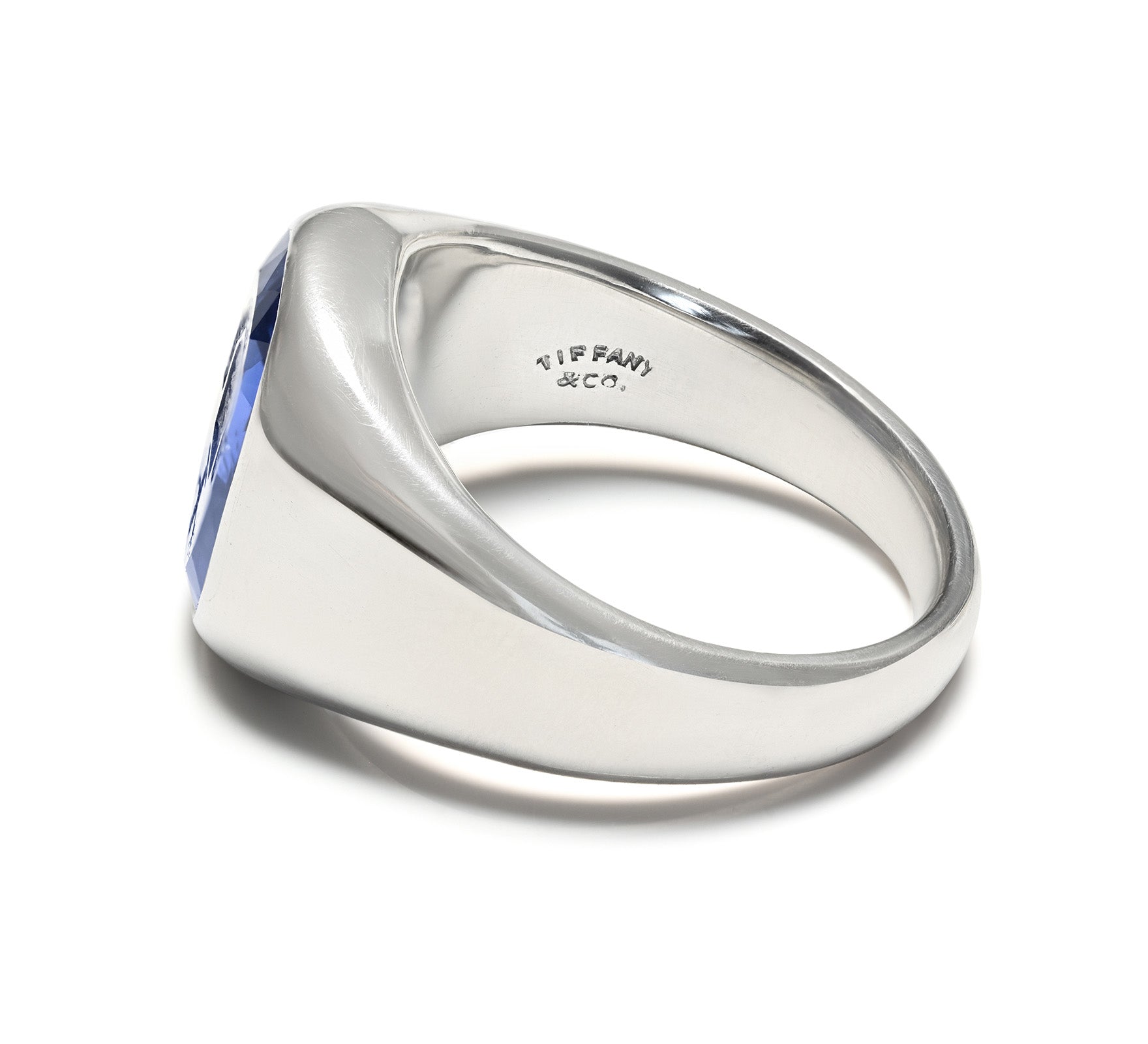 Tiffany & Co. No Heat 7-Carat Ceylon Sapphire Crest Intaglio Men’s Ring – Platinum (GIA Certified)