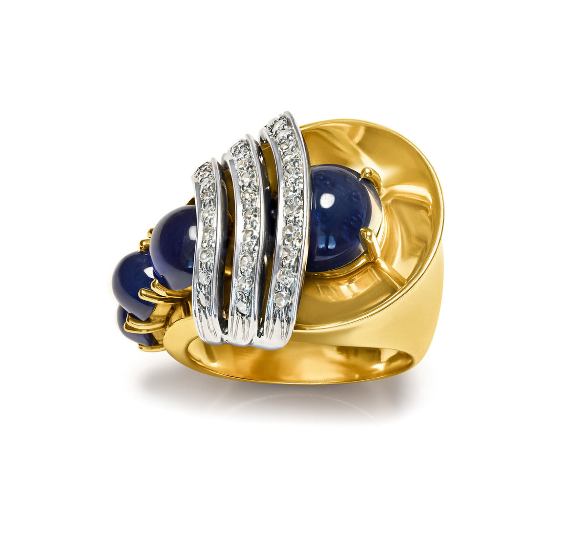 Trabert & Hoeffer-Mauboussin Retro Reflection Sapphire Diamond Gold Ring