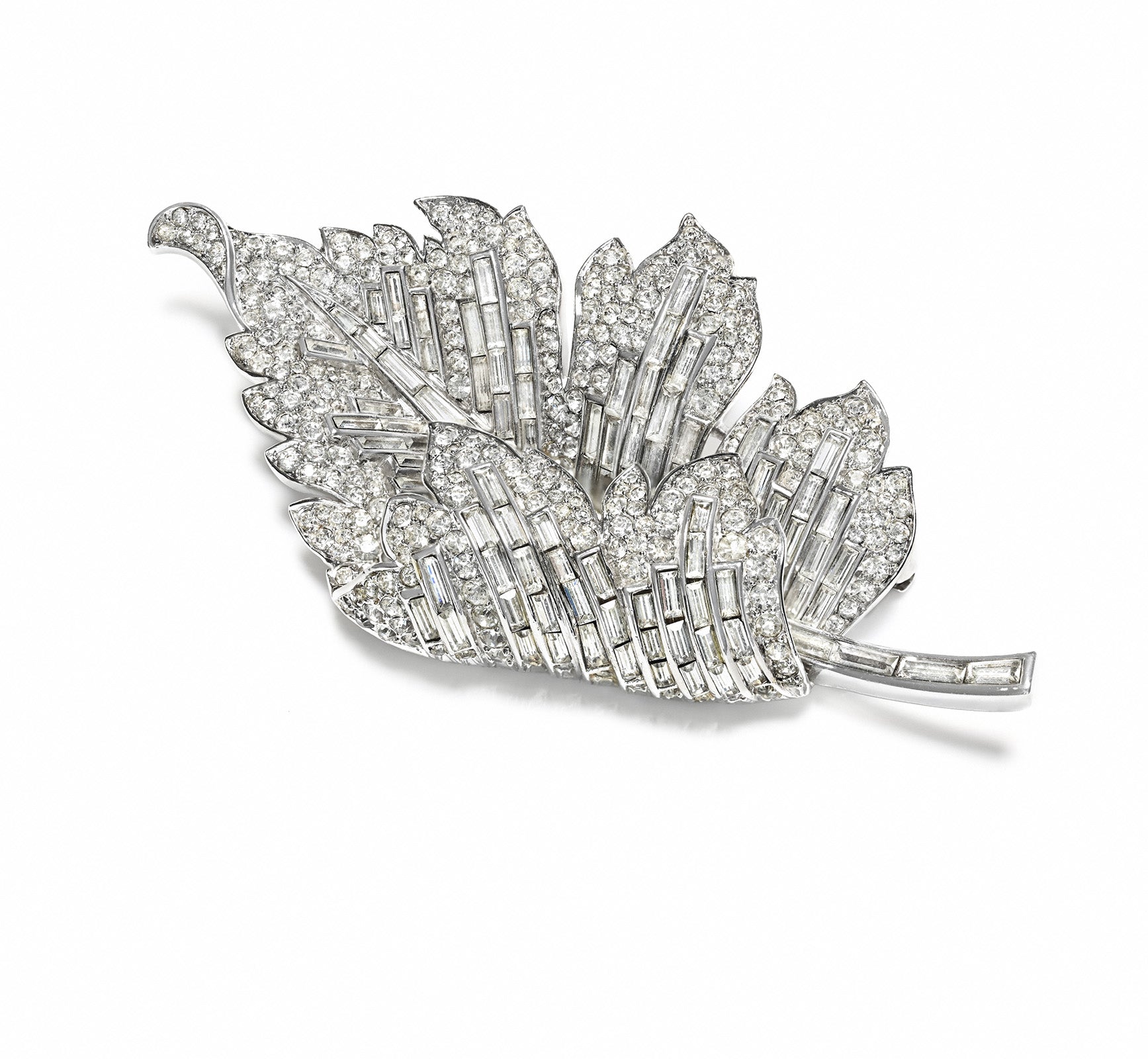 Trifari 1940's Alfred Philippe Crystal Leaf Brooch