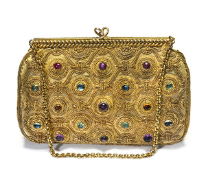 Van Cleef & Arpels Silk Handbag Embroidered with Gold Thread and Gemstones