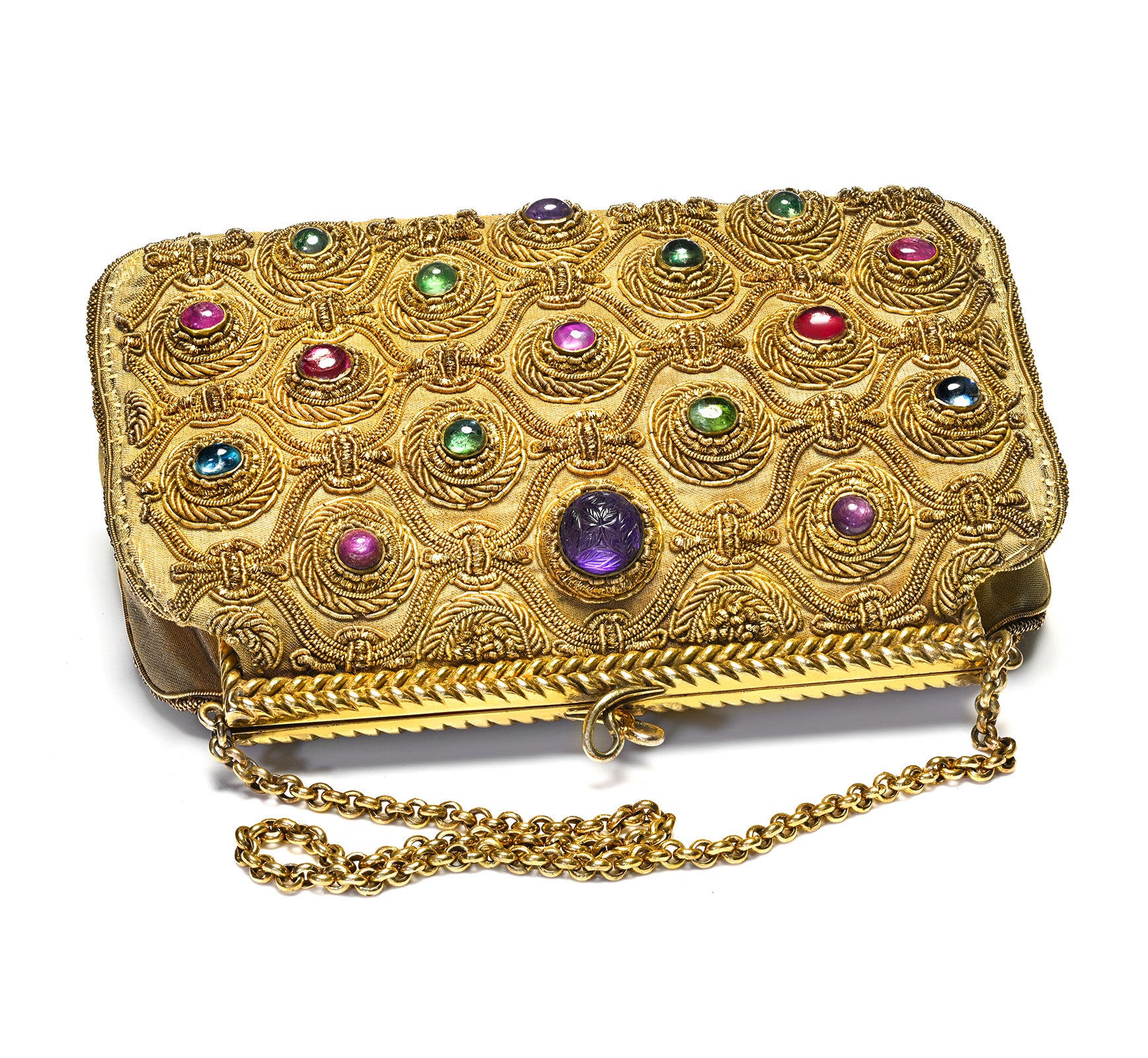 Van Cleef & Arpels Silk Handbag Embroidered Gold Thread Gemstones