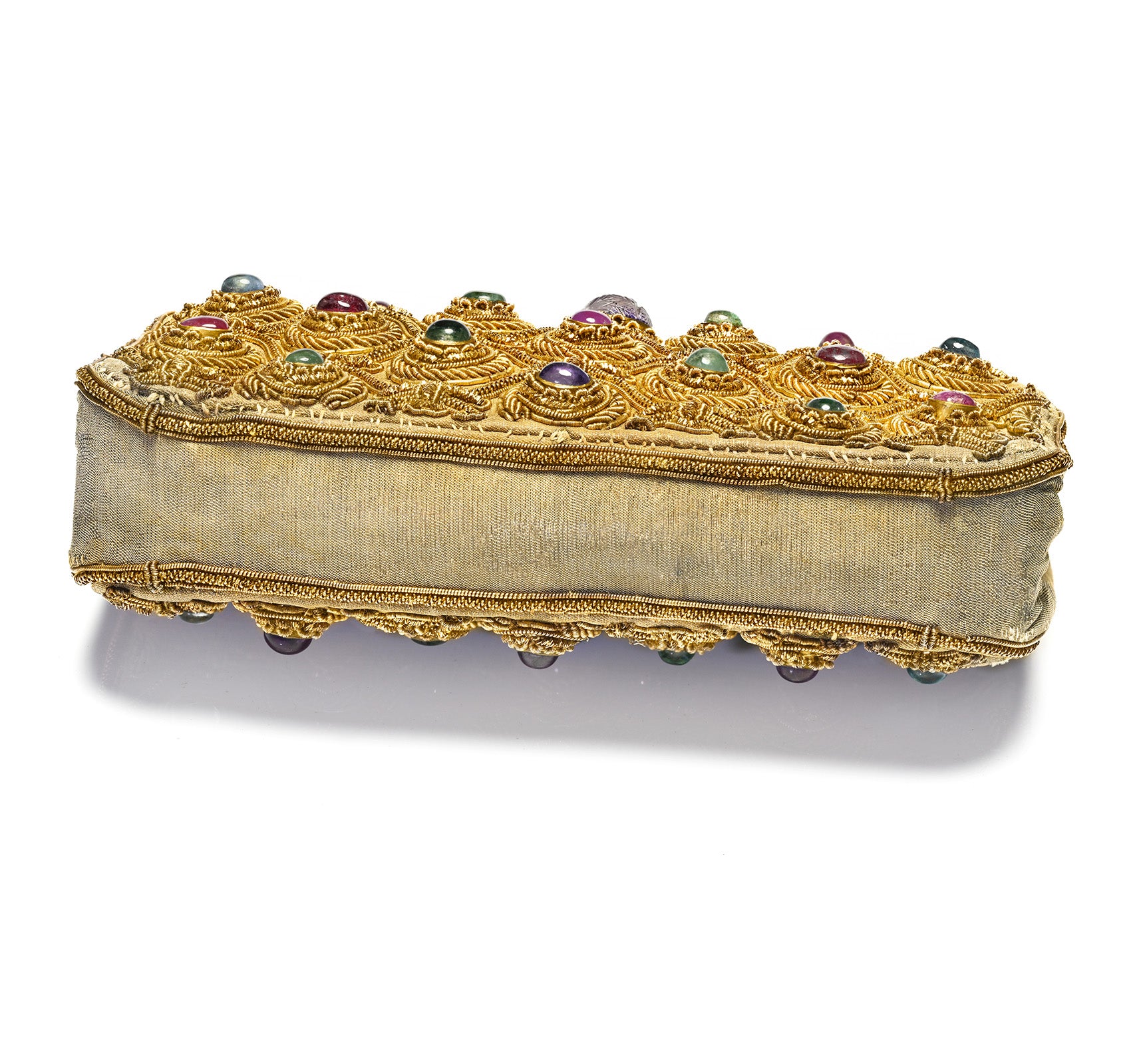 Van Cleef & Arpels Silk Handbag Embroidered Gold Thread and Gemstones Vintage 