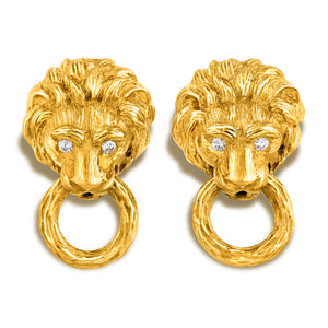 Van Cleef & Arpels 18K Gold Lion Diamond Door Knocker Earrings