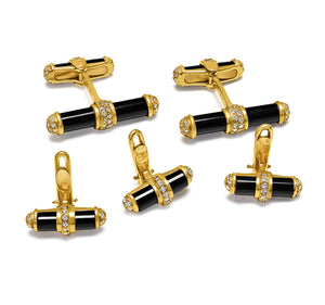 Van Cleef & Arpels 18K Gold Diamond Onyx Cufflink Stud Set